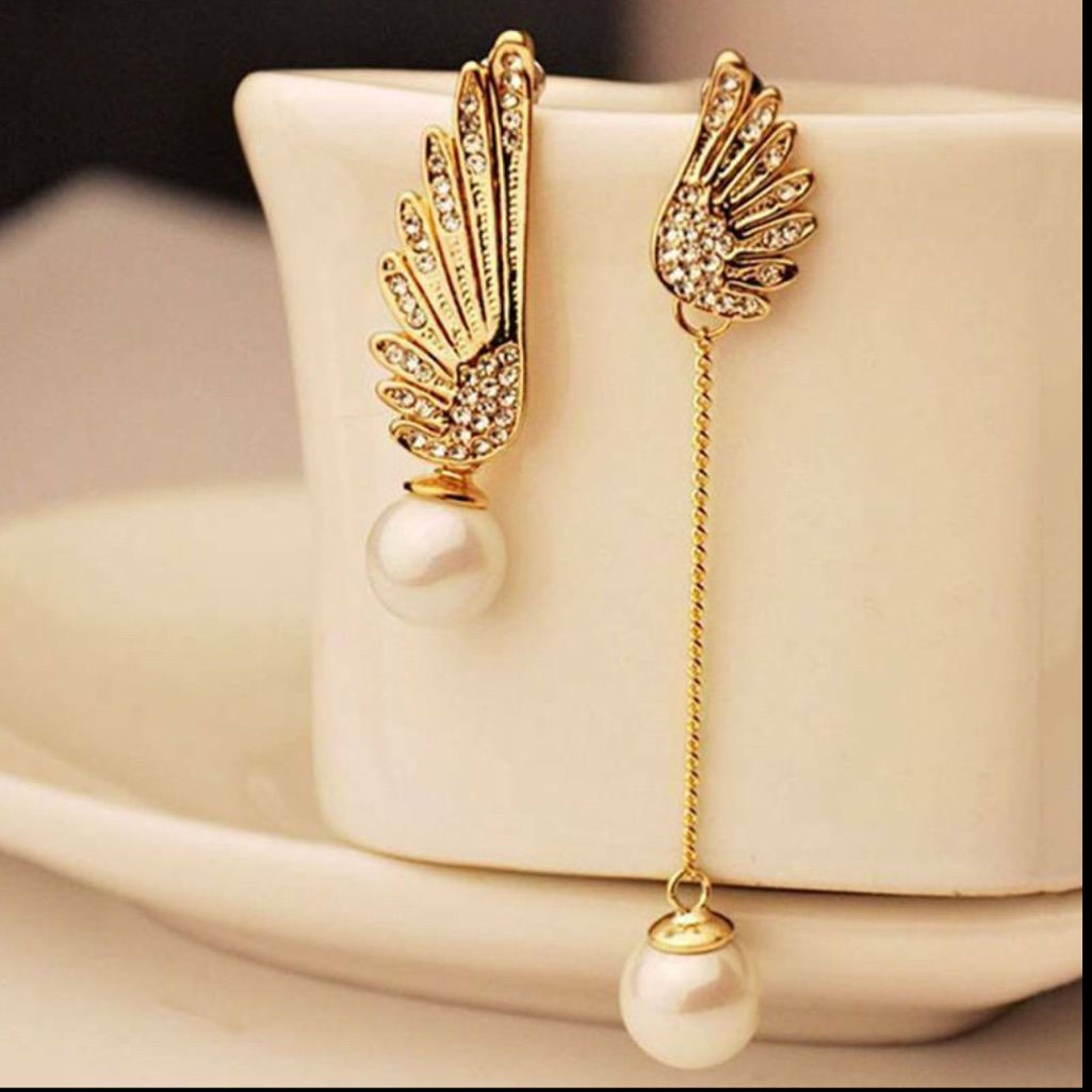 Gorgeous Angel Wing&Pearl Drop Earrings